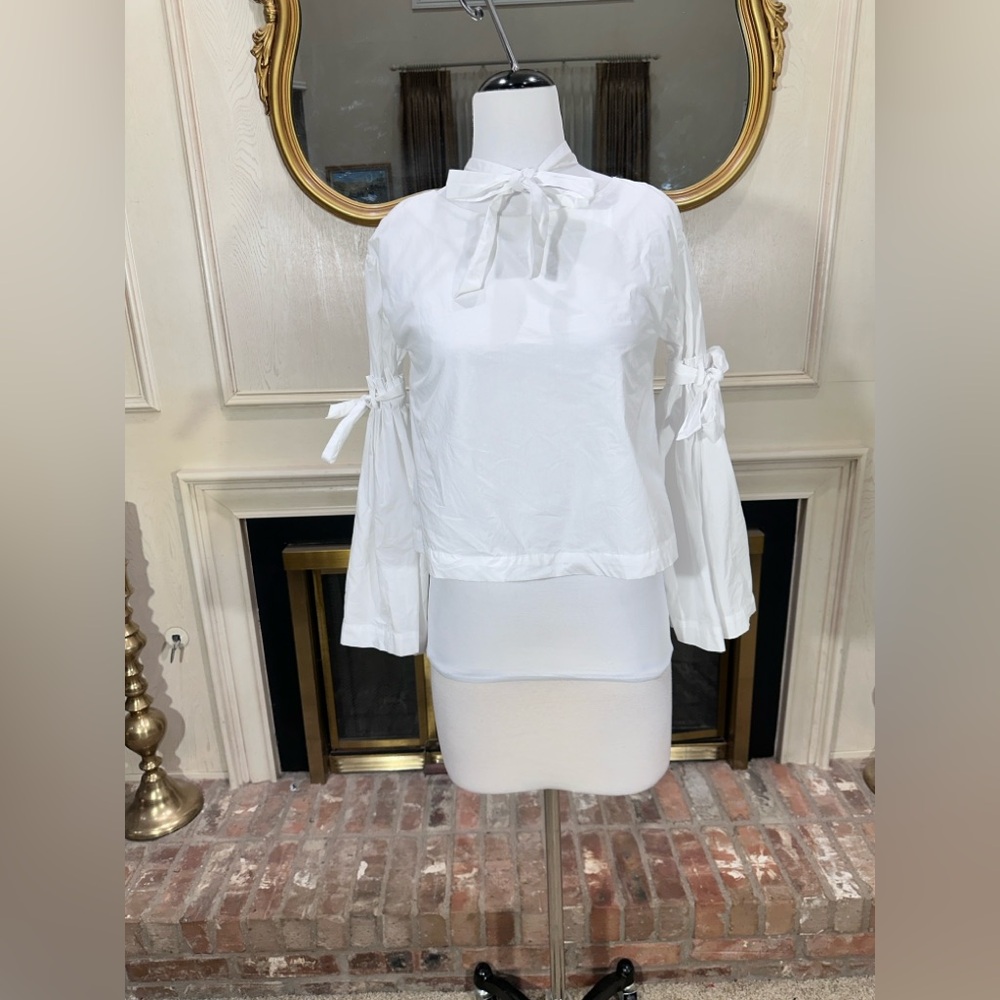 Free People So Obviously Yours White Bell Sleeve Cotton Top - Picture 3 of 12